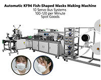 09 Automatic KF94 Fish Shaped Masks Making Machine, 10 Servo Bus Systems, 100-120 per Minute