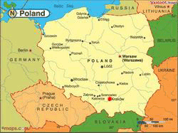 Miechow city is flashing in Poland map.