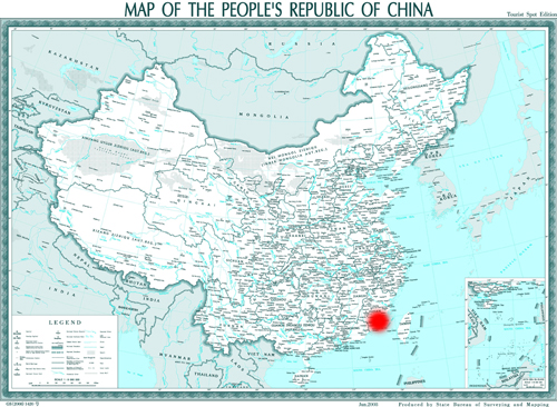 Xiamen city is red marked in China map.